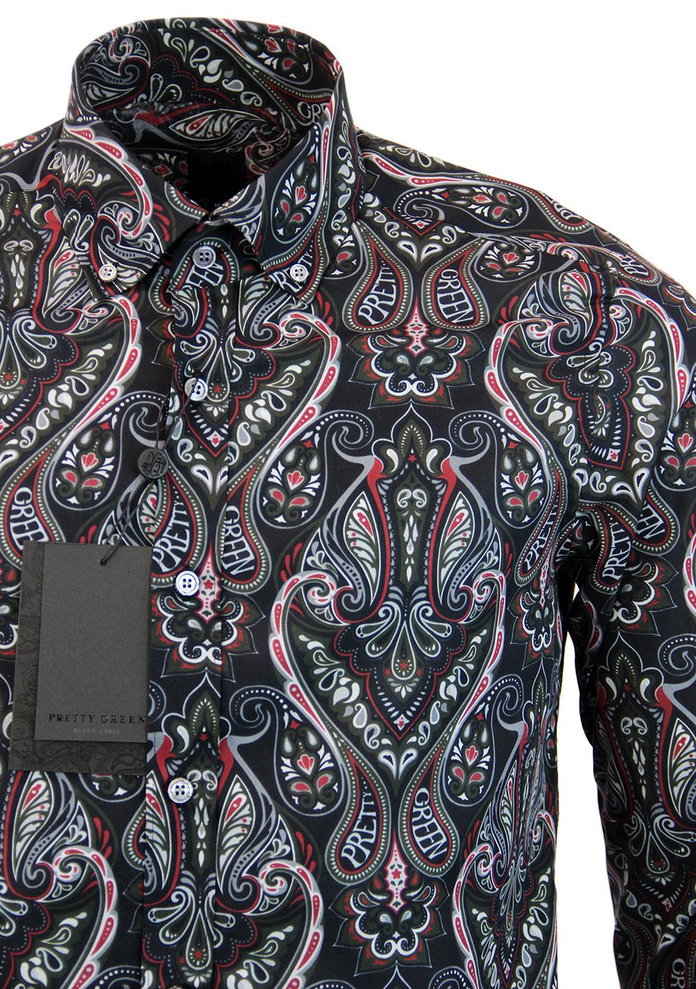 PRETTY GREEN Black Label Retro 60s Mod Paisley Button Down Shirt