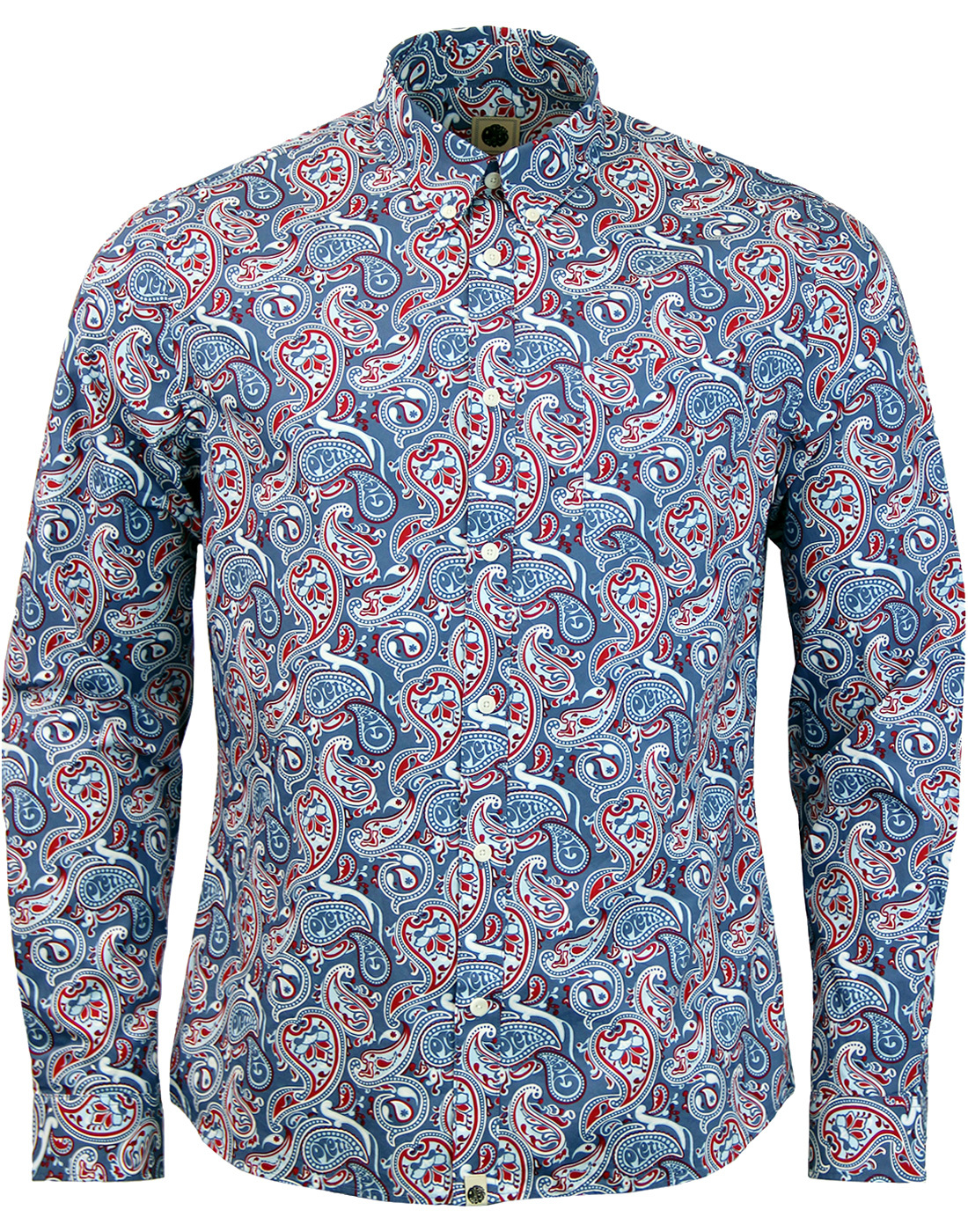 PRETTY GREEN Camley Paisley Psychedelic Mod Shirt in Blue
