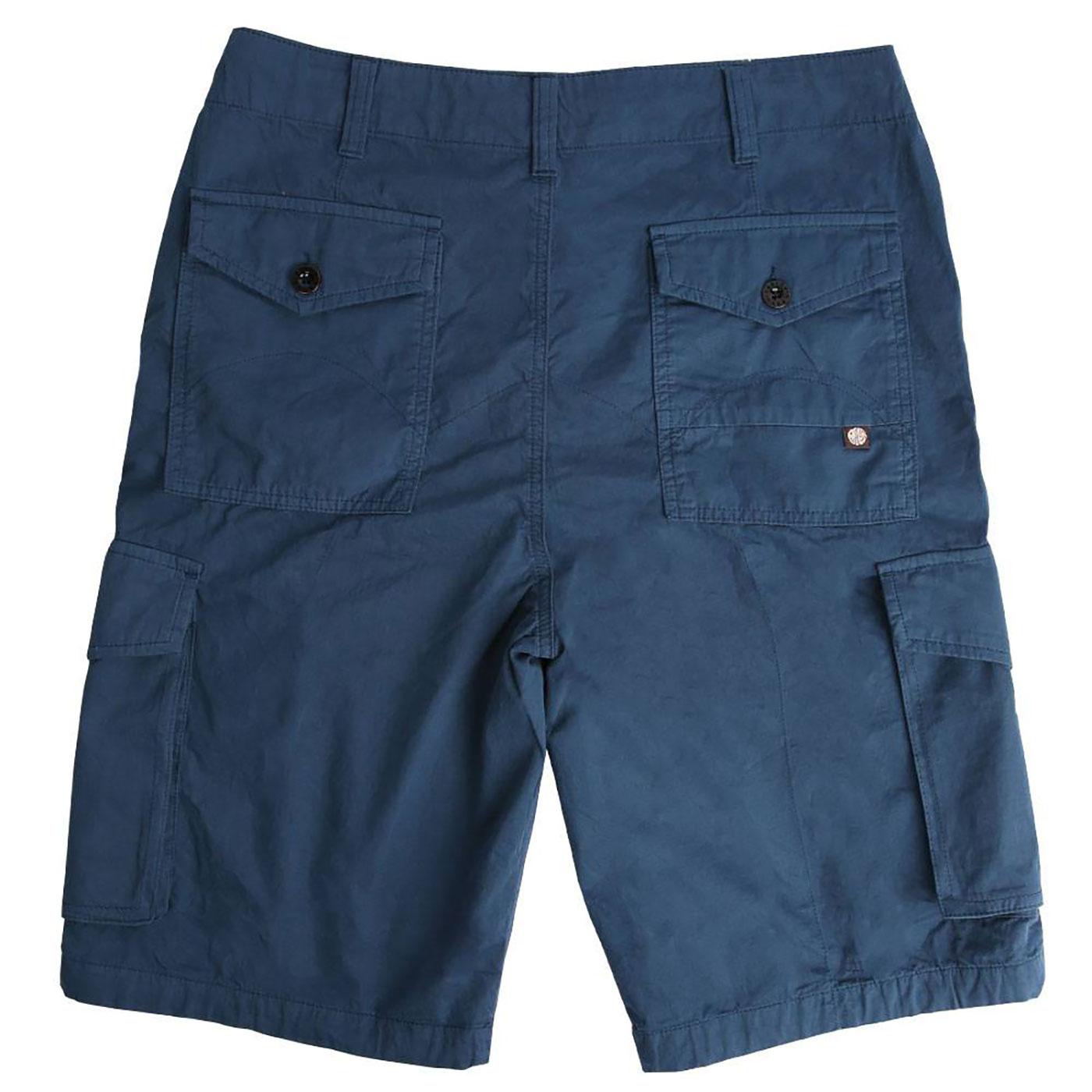 PRETTY GREEN Men's Retro Twill Cargo Shorts in Blue