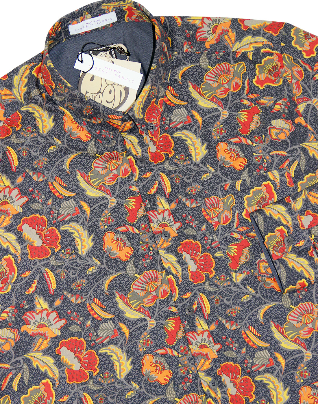 PRETTY GREEN Cavell Liberty Fabric Floral Shirt in Mid Grey