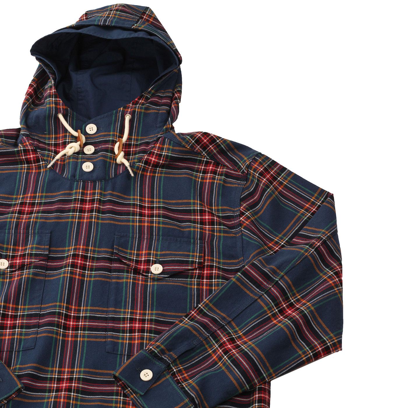 PRETTY GREEN Retro 1990s Check Smock Jacket in Blue