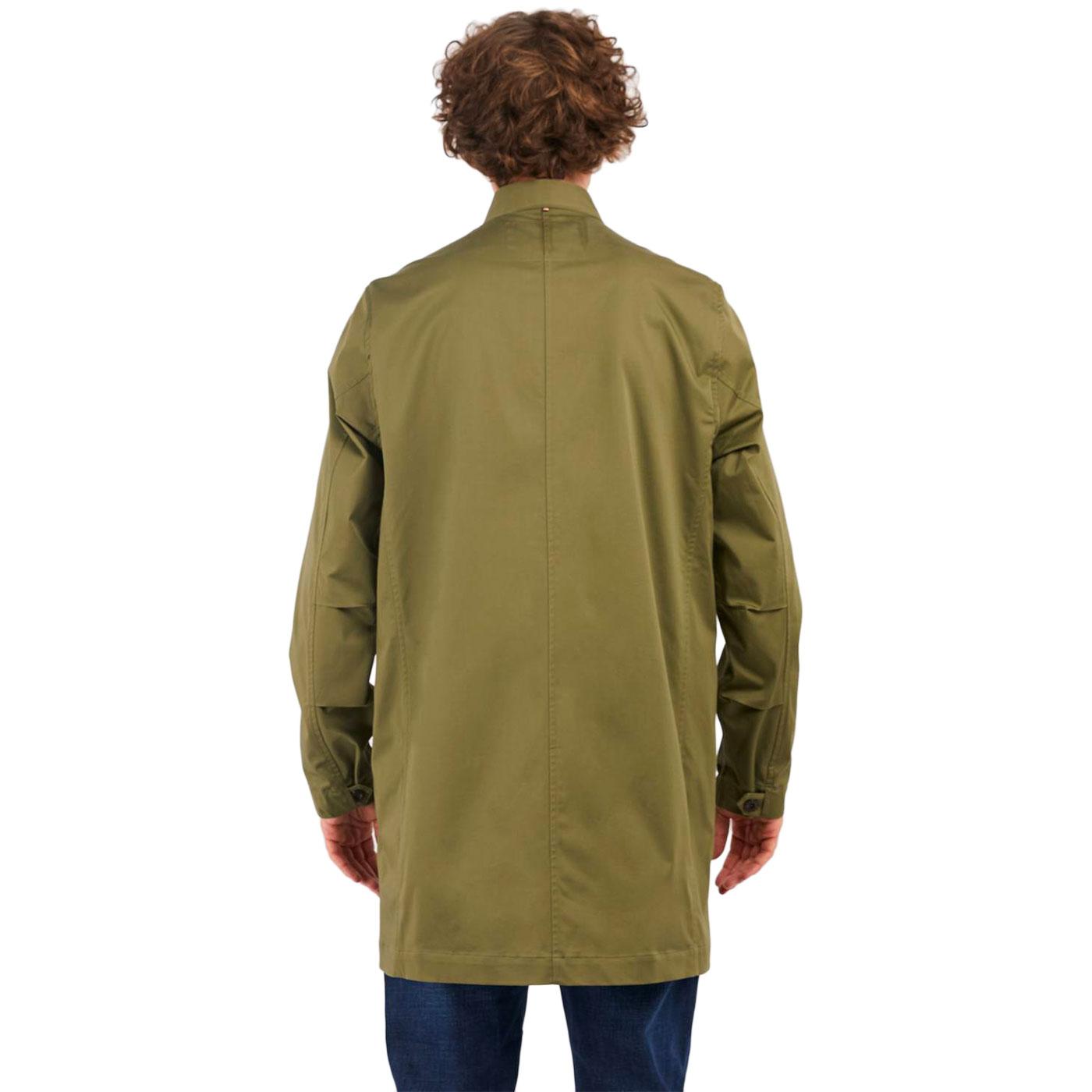 PRETTY GREEN 60s Mod Collarless Zip Up Mac Jacket Khaki