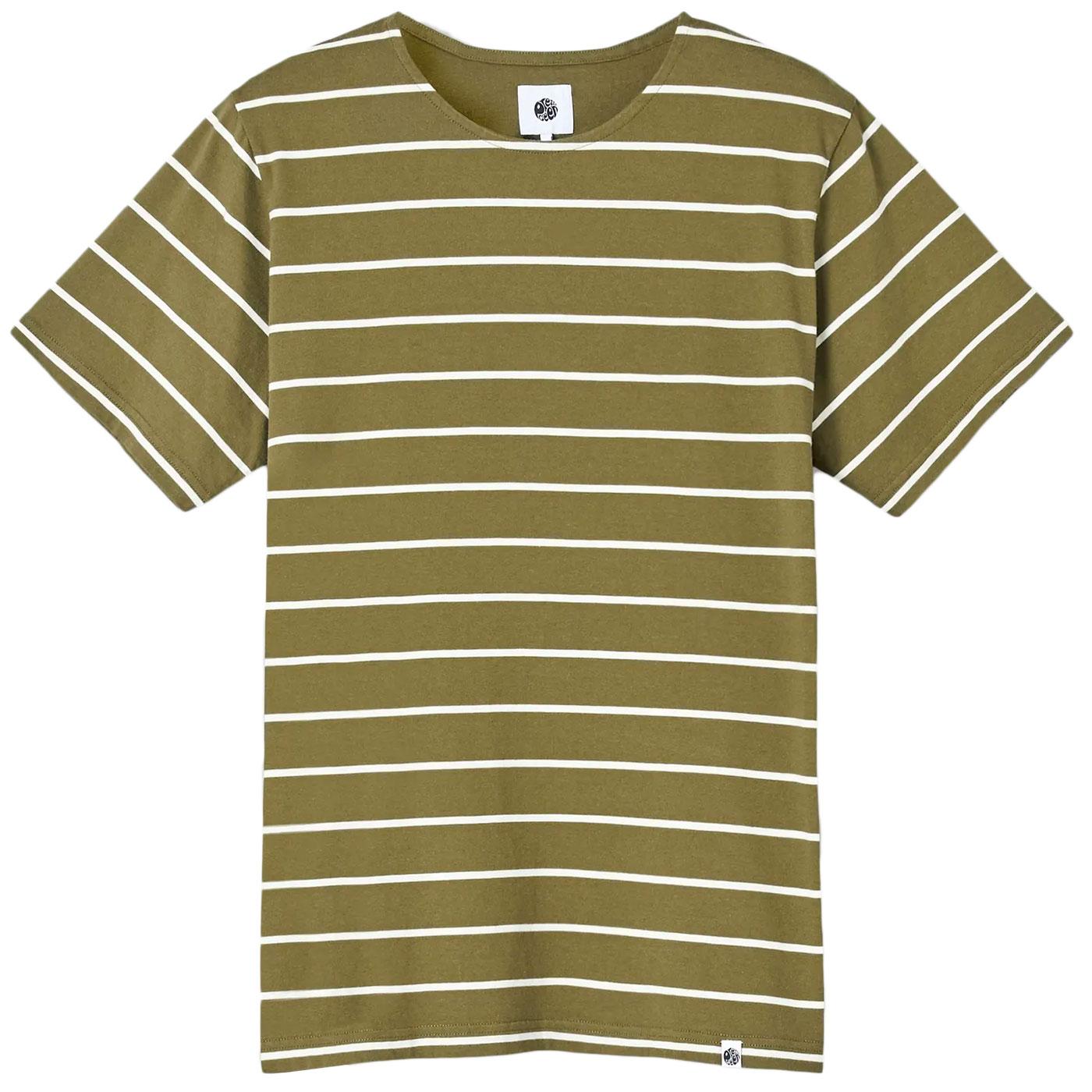Pretty Green Collarless Retro Stripe T-shirt Khaki