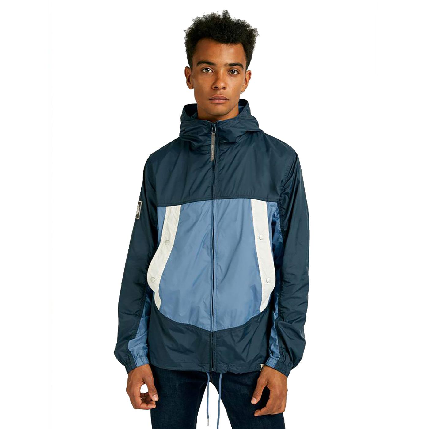 PRETTY GREEN Retro Colour Block Hooded Jacket in Blue