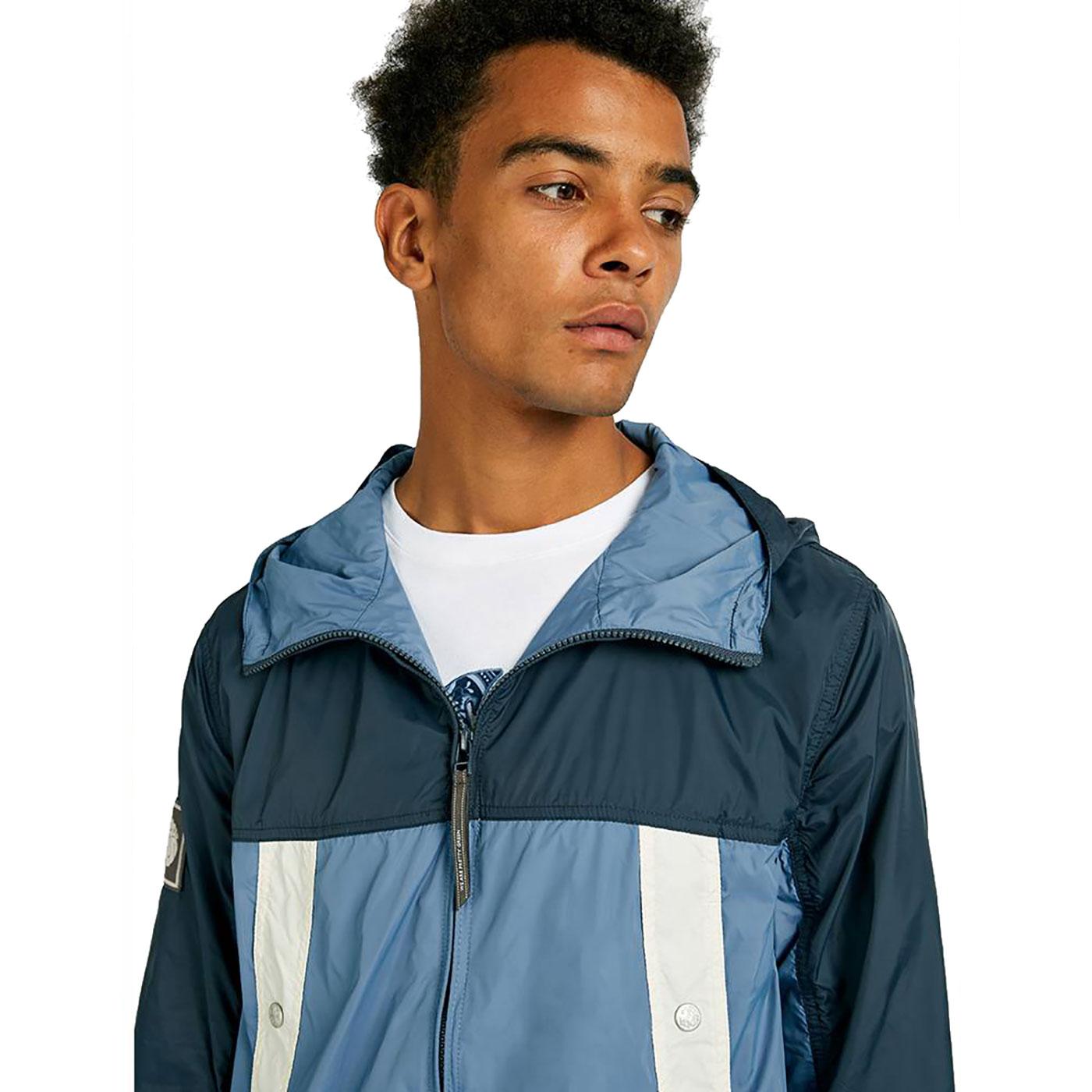 PRETTY GREEN Retro Colour Block Hooded Jacket in Blue