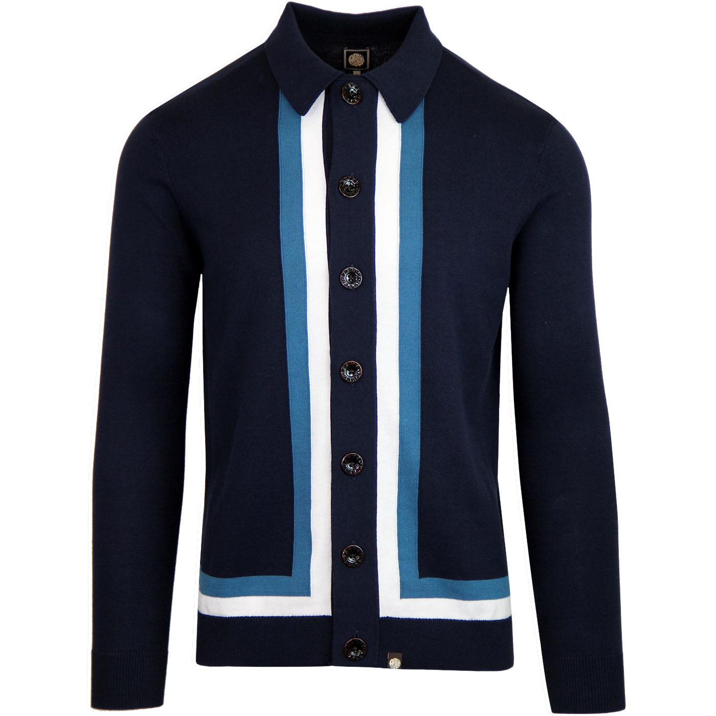 PRETTY GREEN Contrast Panel Knitted Polo Cardigan 