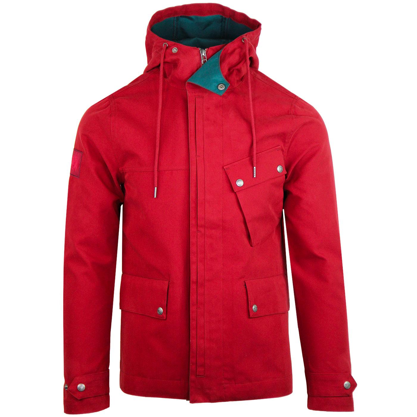 PRETTY GREEN Retro Contrast Trim Hooded Jacket RED