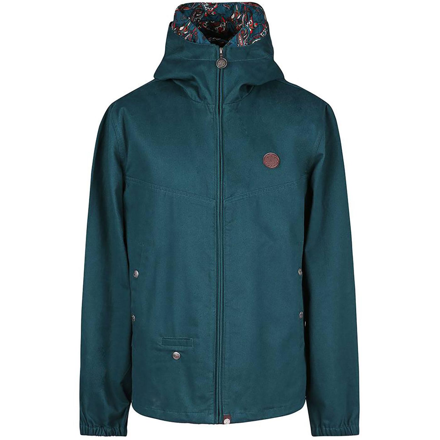 PRETTY GREEN Sixties Paisley Trim Hooded Jacket in Green