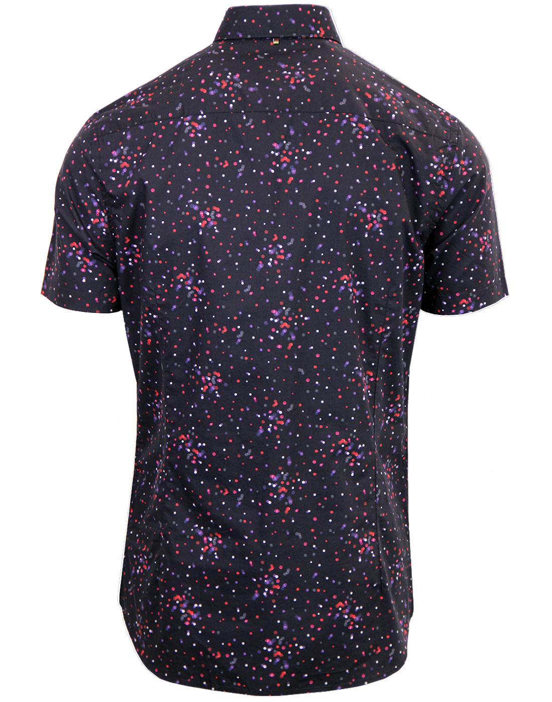 PRETTY GREEN Retro Mod Polka Dot Print S/S Shirt in Black