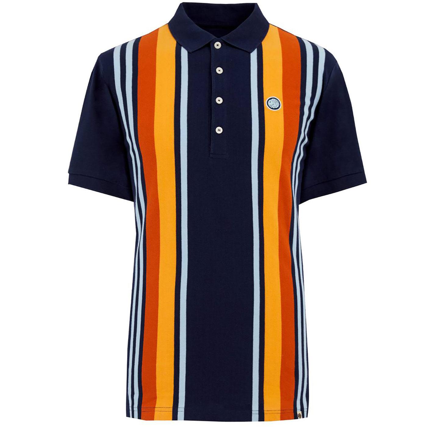 PRETTY GREEN Mod Vertical Engineered Stripe Polo in Navy