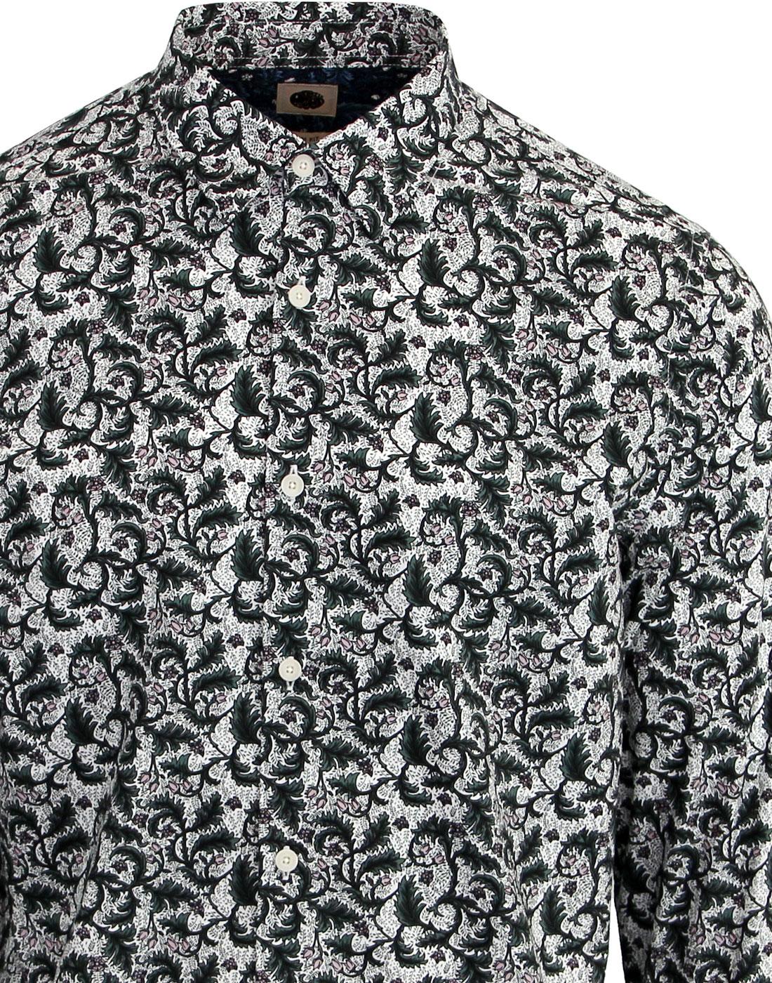 PRETTY GREEN Men's Sixties Floral Print Shirt in Green