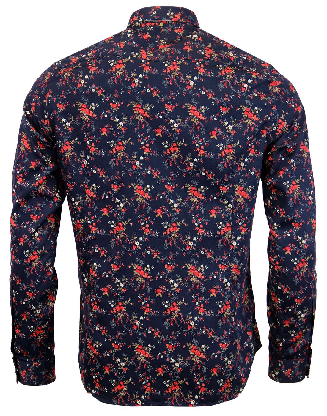 PRETTY GREEN Ryecroft Retro Floral Western Shirt in Navy