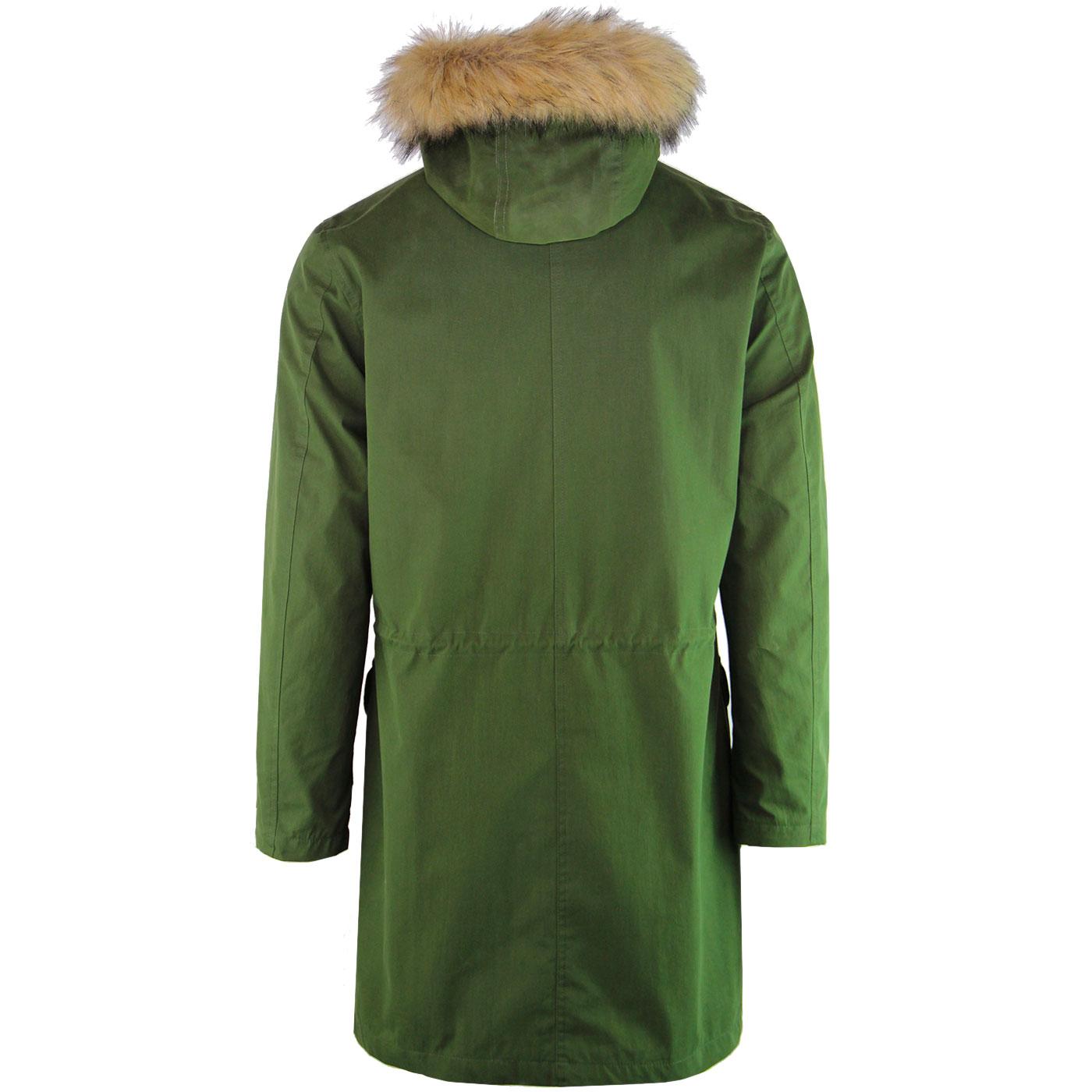 PRETTY GREEN Retro Mod Fur Trim Hooded Parka Jacket