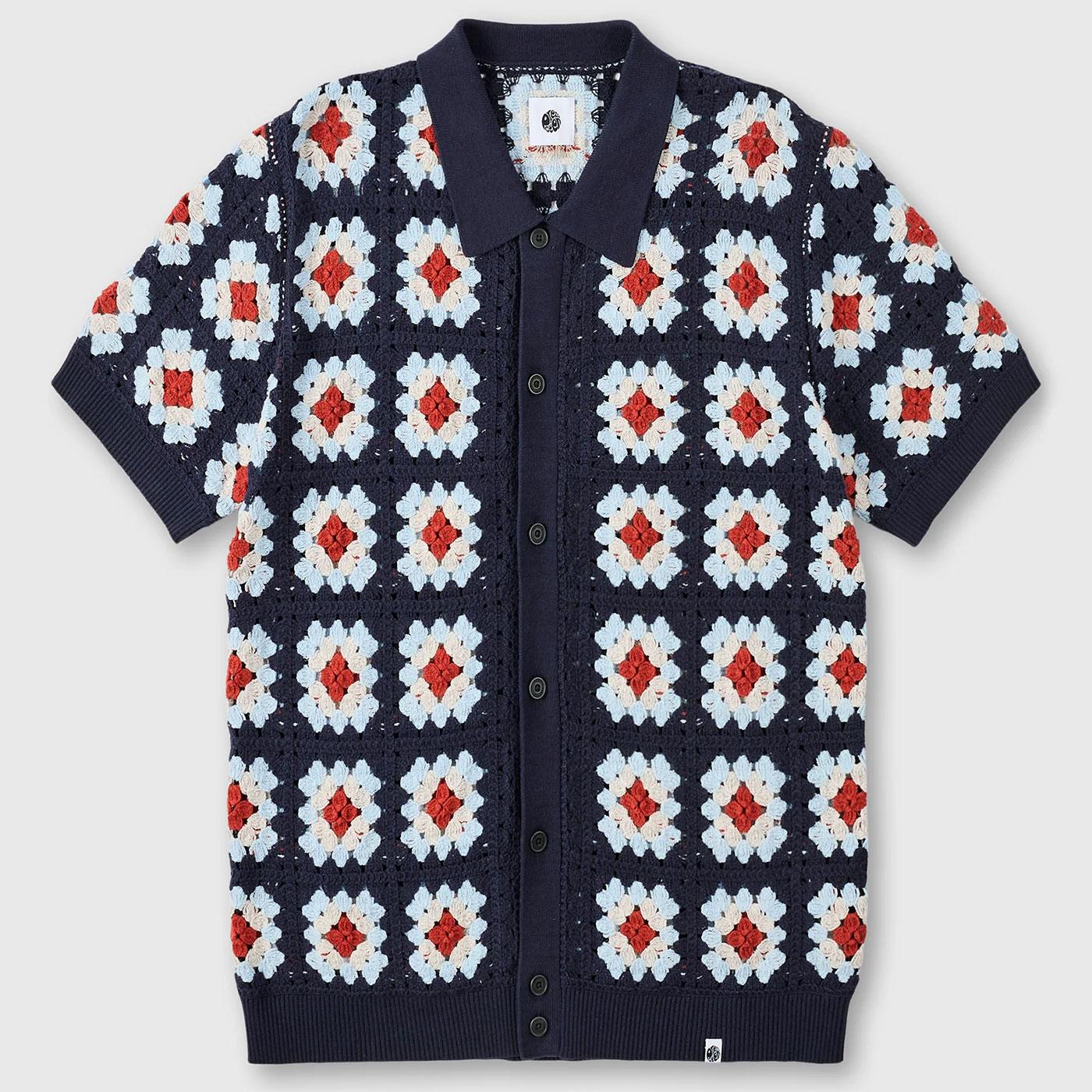 Timperley Pretty Green Retro Crochet Knit Shirt 