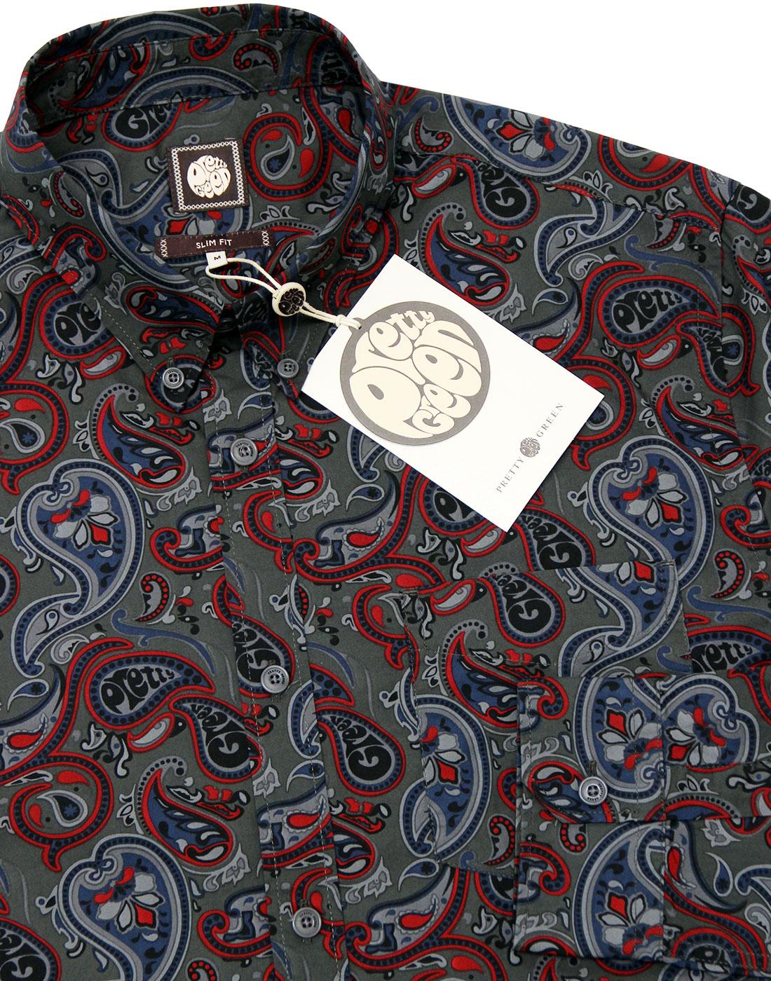 Golborne PRETTY GREEN Signature 60s Paisley Shirt Dark Green