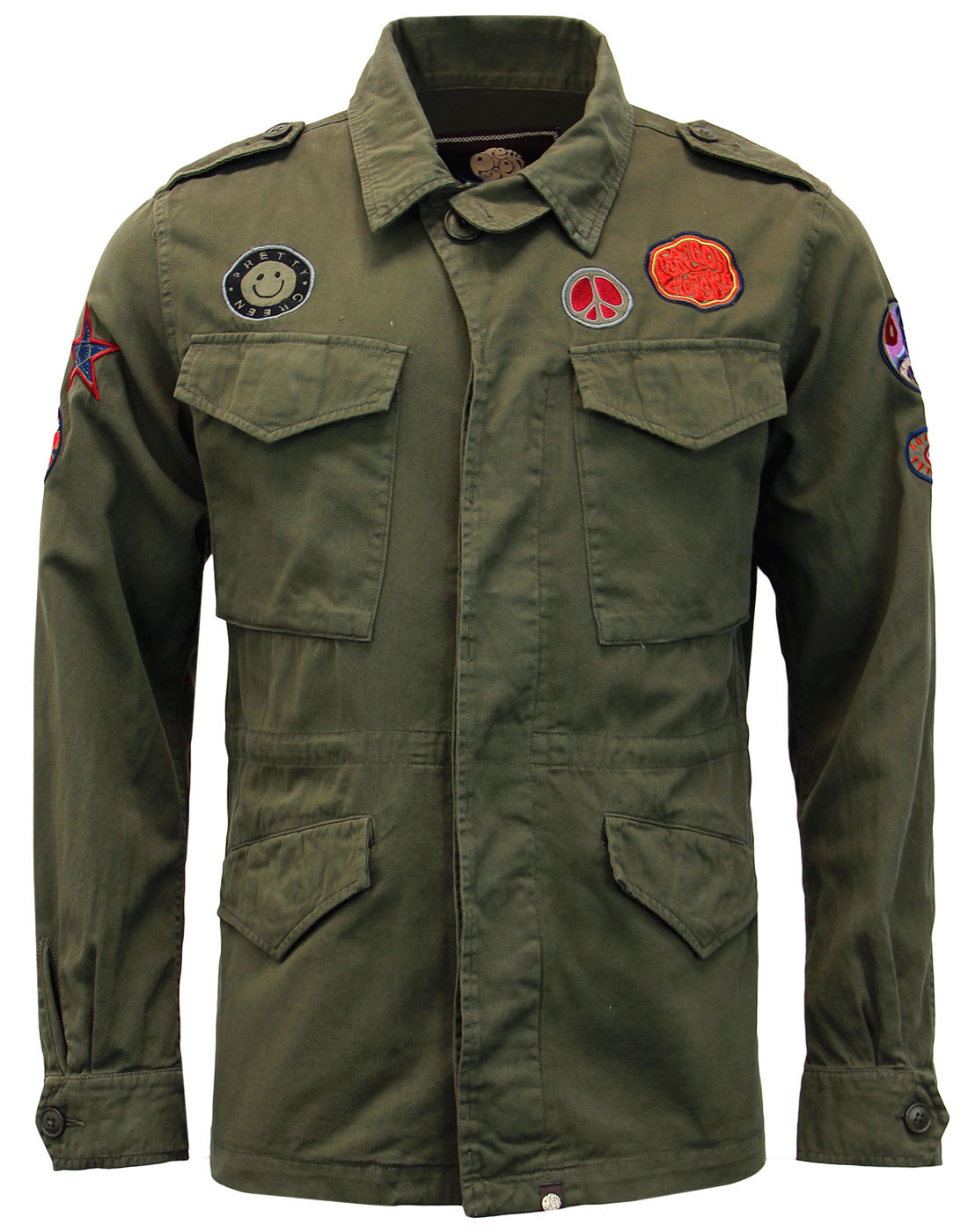 PRETTY GREEN Jayton Retro Mod Badged Lennon Military Shirt Jacket