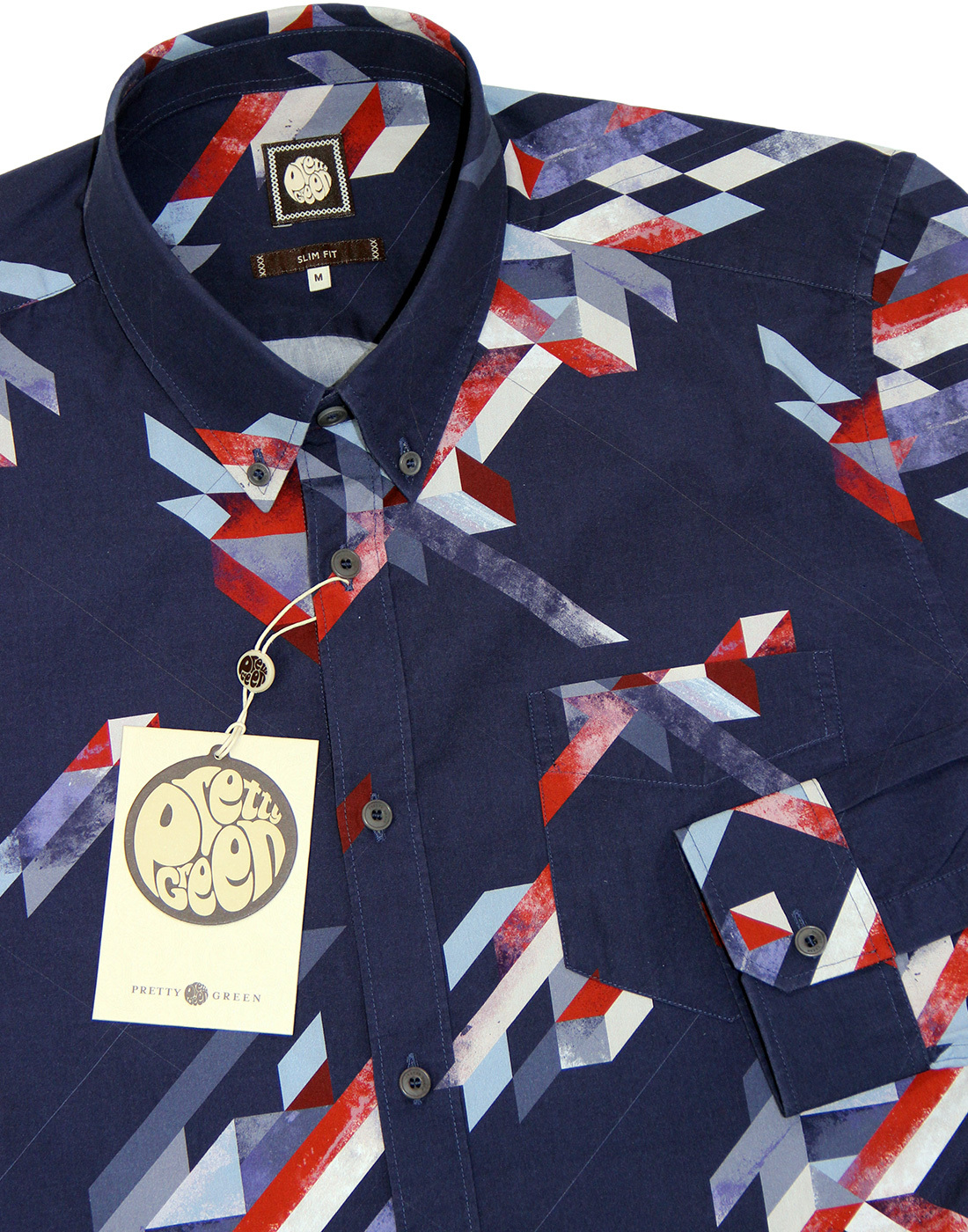 PRETTY GREEN Kirby Mod Abstract Button Down Shirt Blue