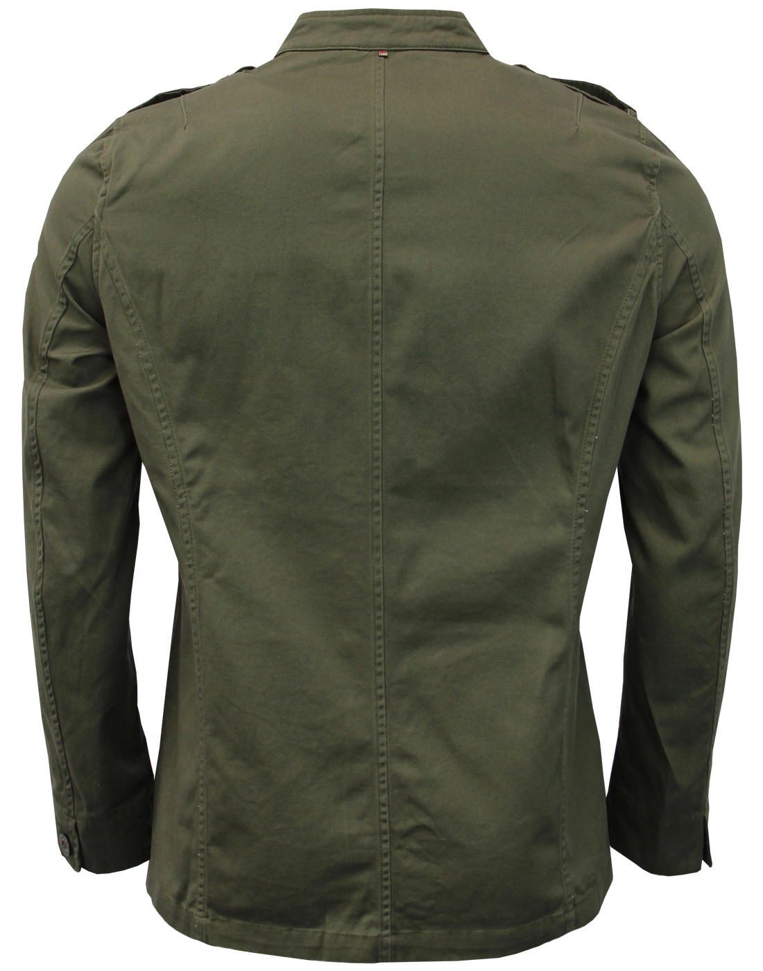 PRETTY GREEN Langford Mandarin Collar Military Twill Jacket Khaki