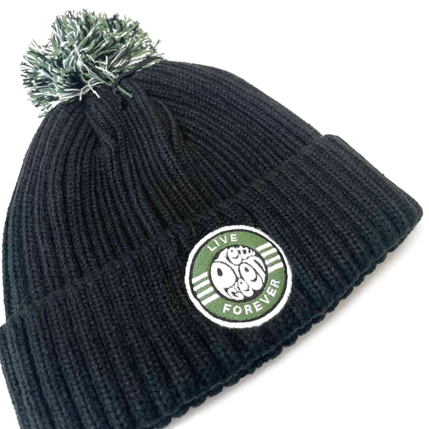 Pretty Green Live Forever Turn Up Chunky Knit Bobble Hat Black