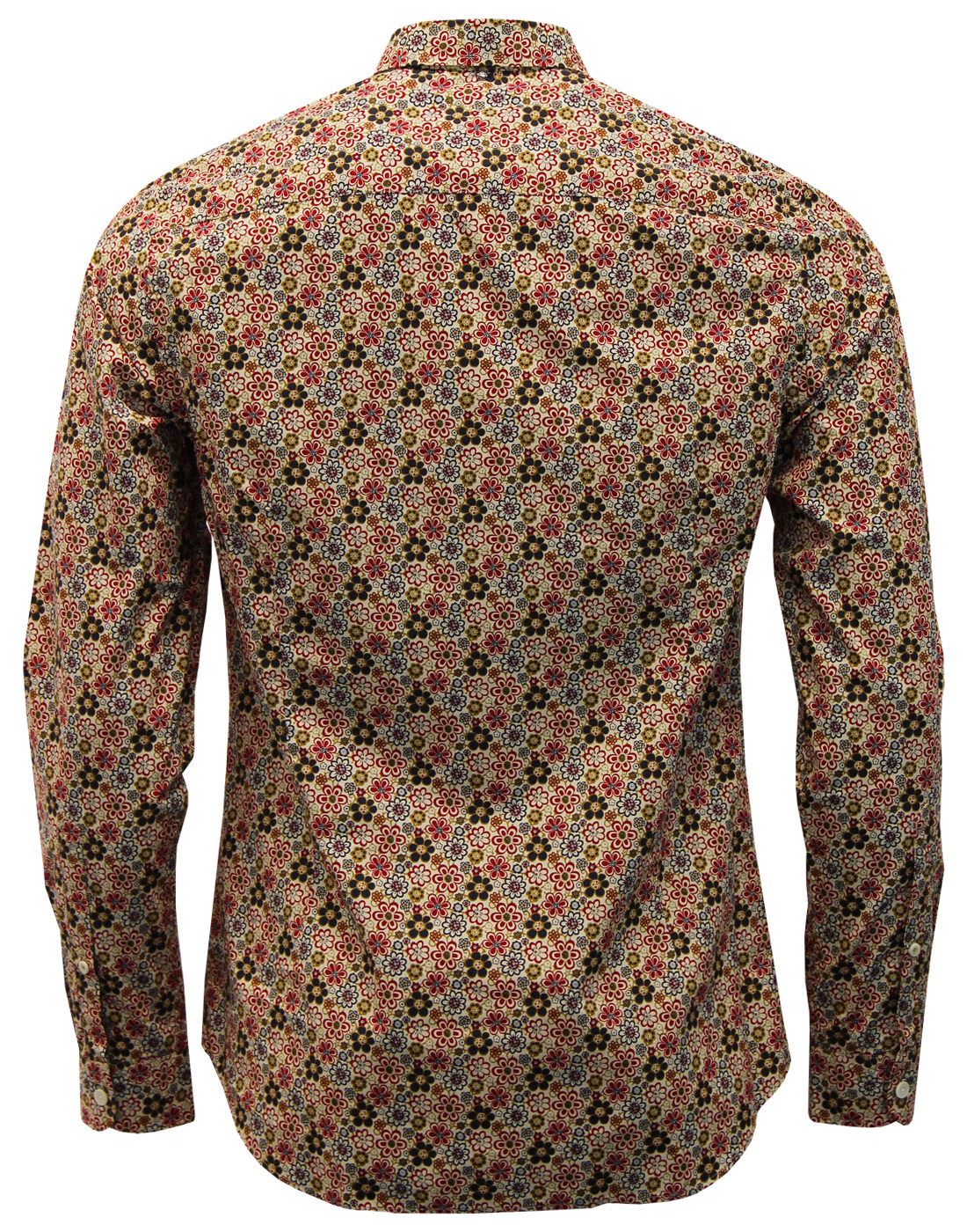 PRETTY GREEN Manor Retro 60s Mod Floral Penny Collar Shirt Stone