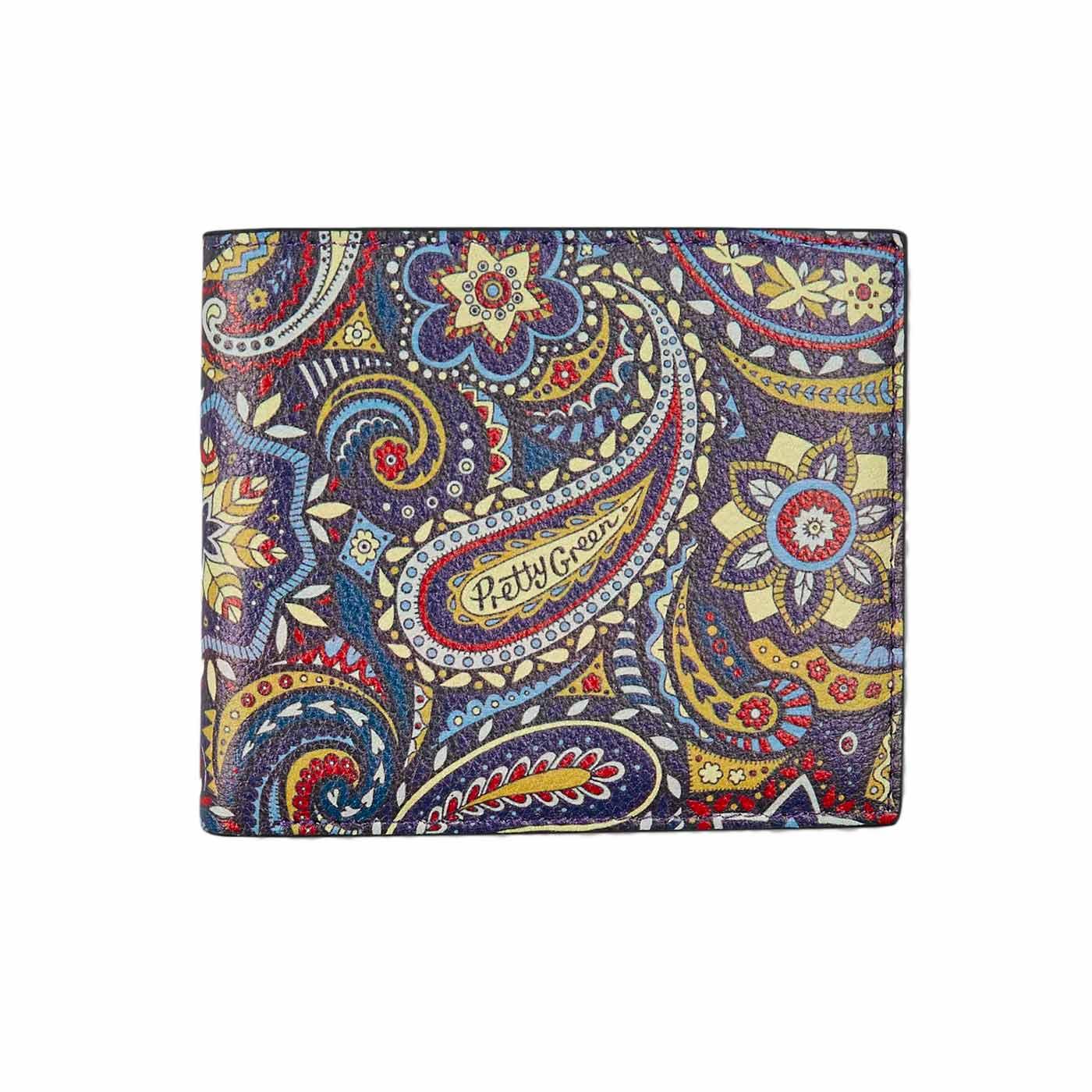 Pretty Green Marriot Retro Paisley Leather Bi-Fold Wallet in Blue