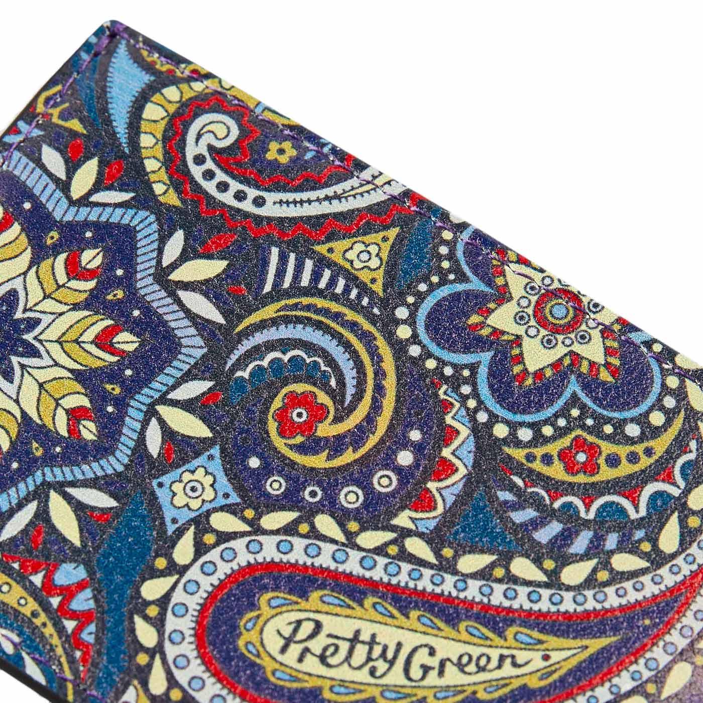PRETTY GREEN Marriot Retro Paisley Leather Card Holder Blue