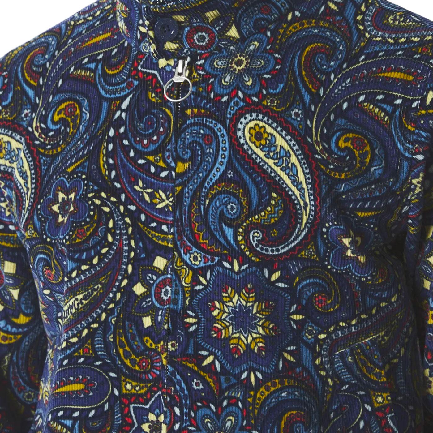 Pretty Green Marriot Retro 60s Paisley Cord Zip Jacket in Blue