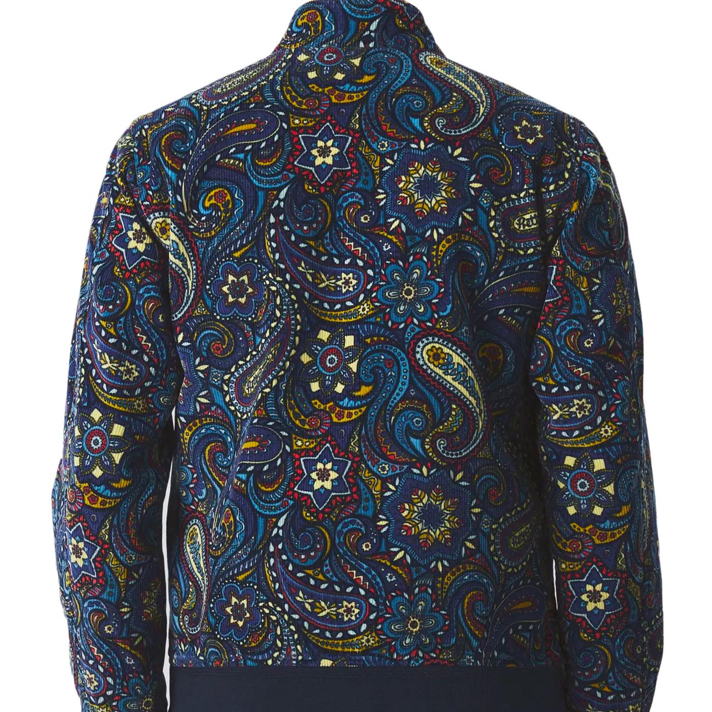 Pretty Green Marriot Retro 60s Paisley Cord Zip Jacket in Blue
