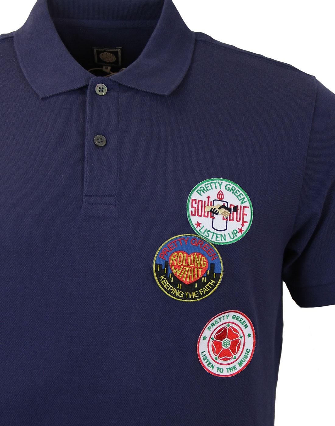 PRETTY GREEN Northern Soul Patch Retro Polo in Navy