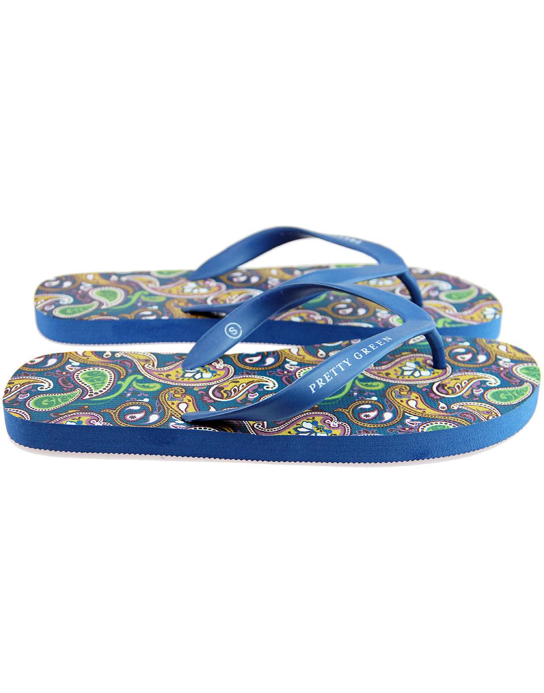 PRETTY GREEN Signature 1960's Paisley Flip Flops in Blue