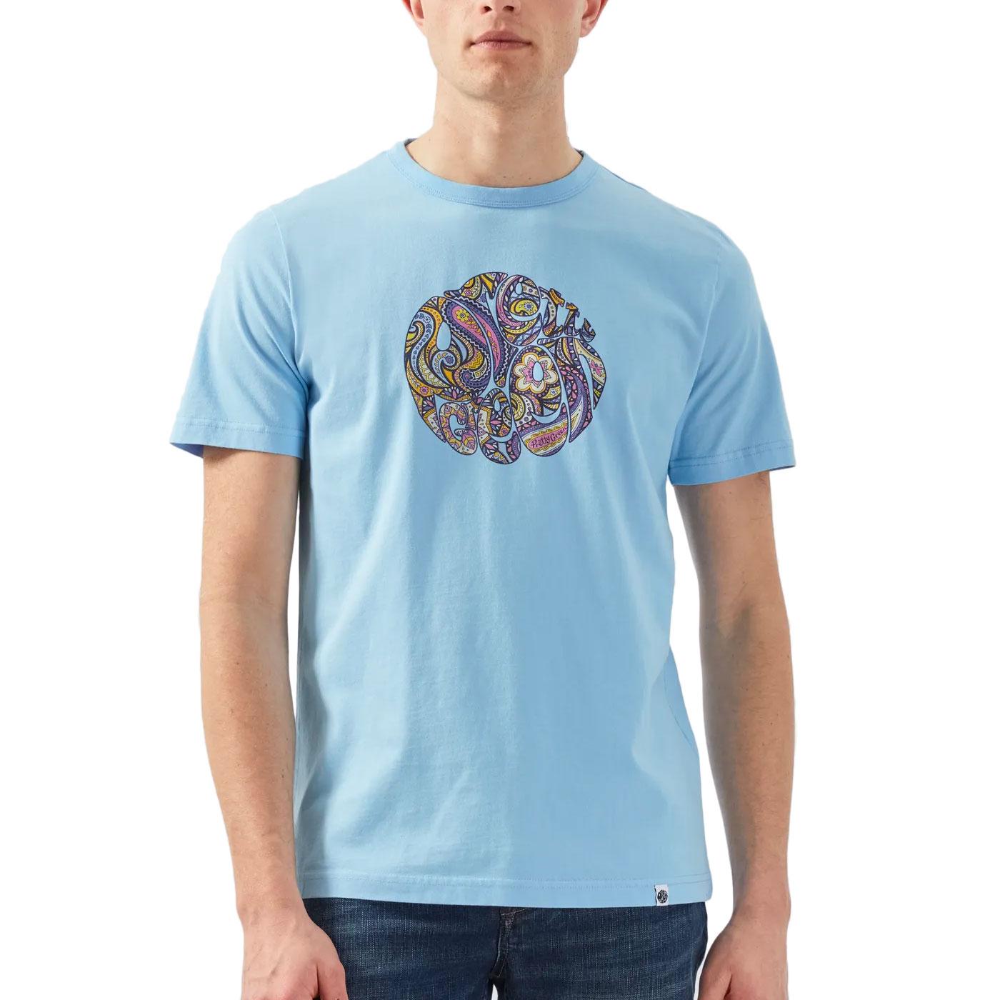 PRETTY GREEN Festival Paisley Logo T-Shirt in Blue