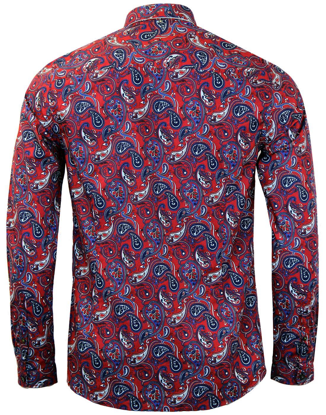 PRETTY GREEN Sefton Retro Mod Psychedelic Paisley Shirt in Red