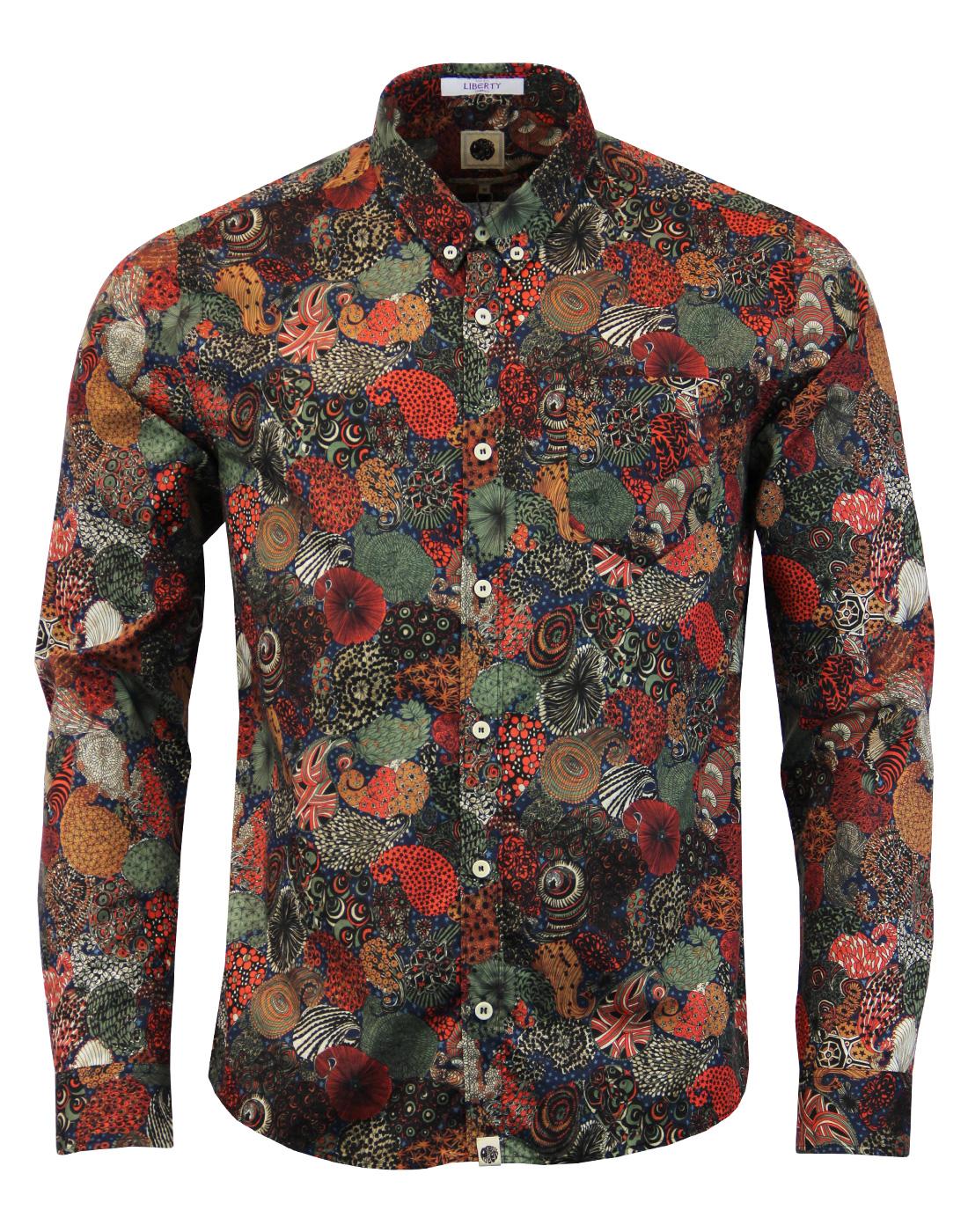 PRETTY GREEN Parklands 60s Mod Liberty Floral Print Shirt in Red