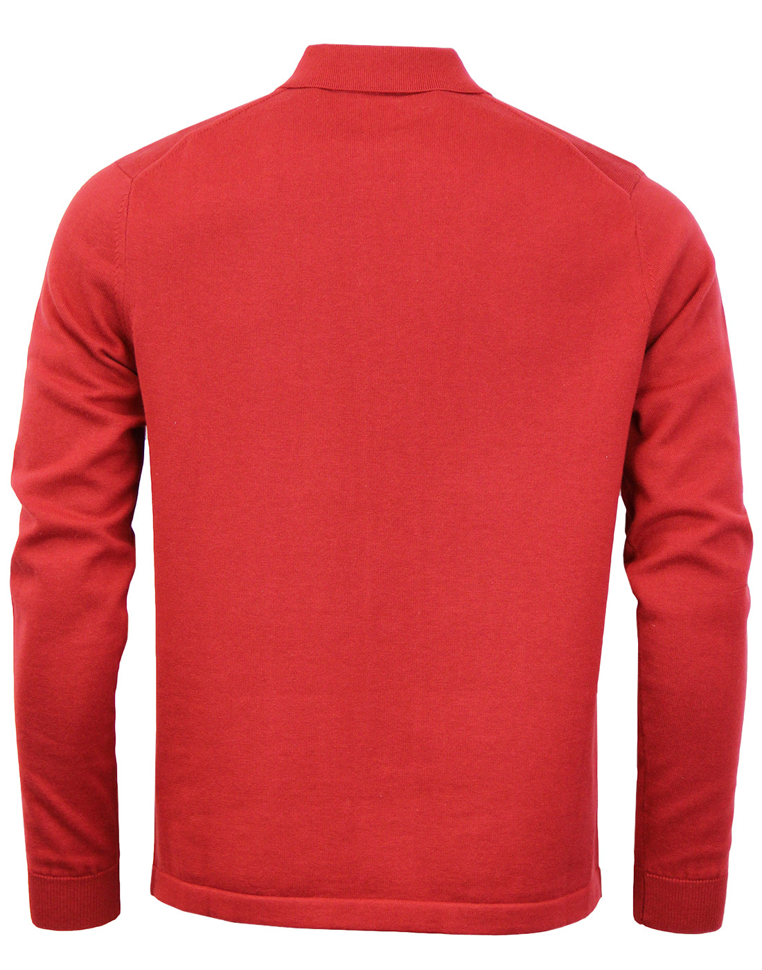 PRETTY GREEN Parlington Knitted Mod Polo Cardigan in Dark Red