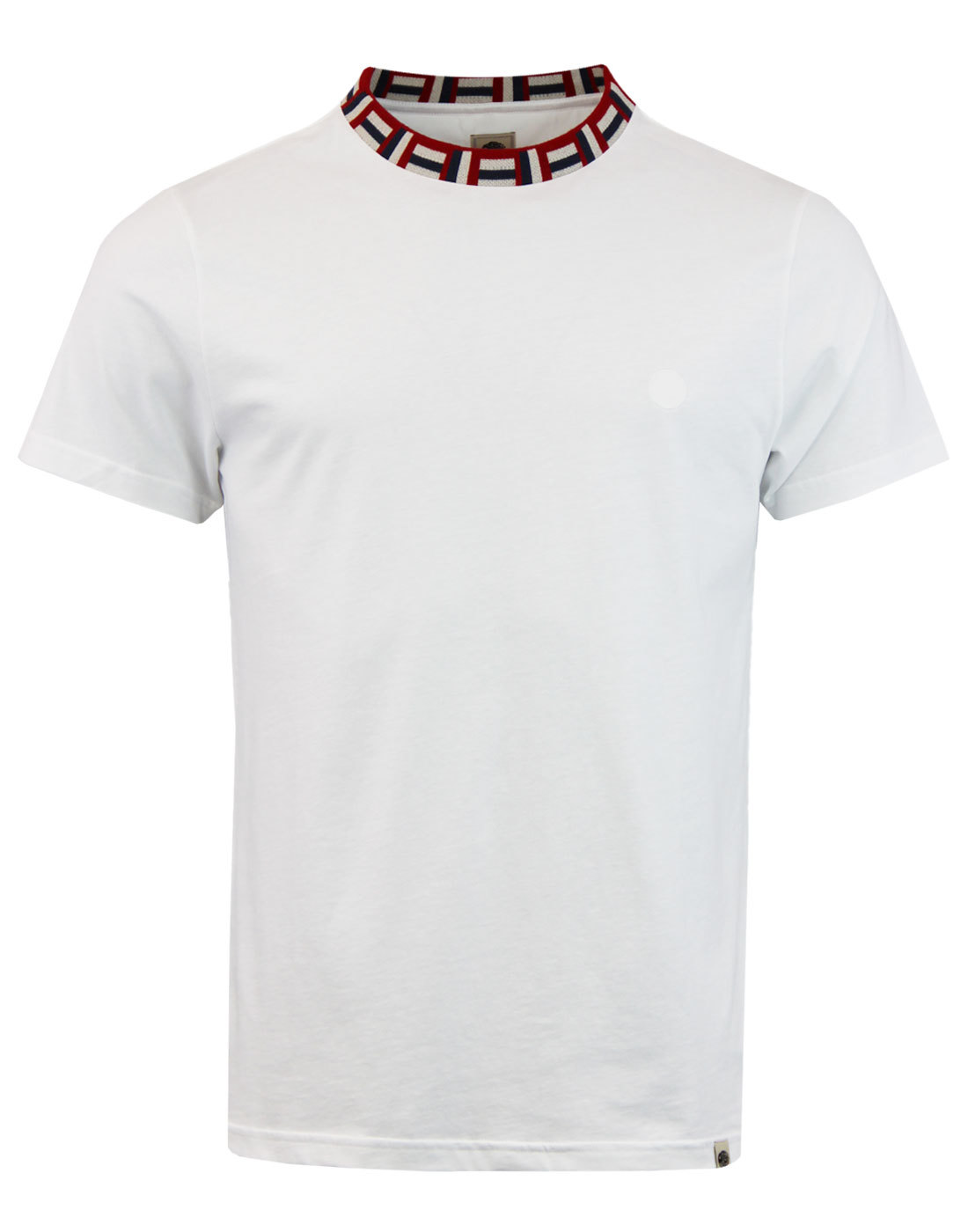 Plecteom PRETTY GREEN Mens Retro 60s Mod Rib Neck T-shirt White