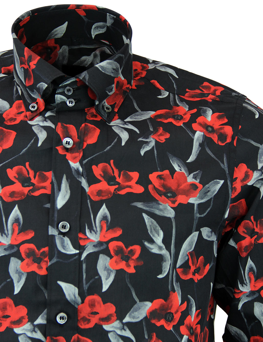 PRETTY GREEN Black Label Prubella Retro 1960s Mod Floral Shirt