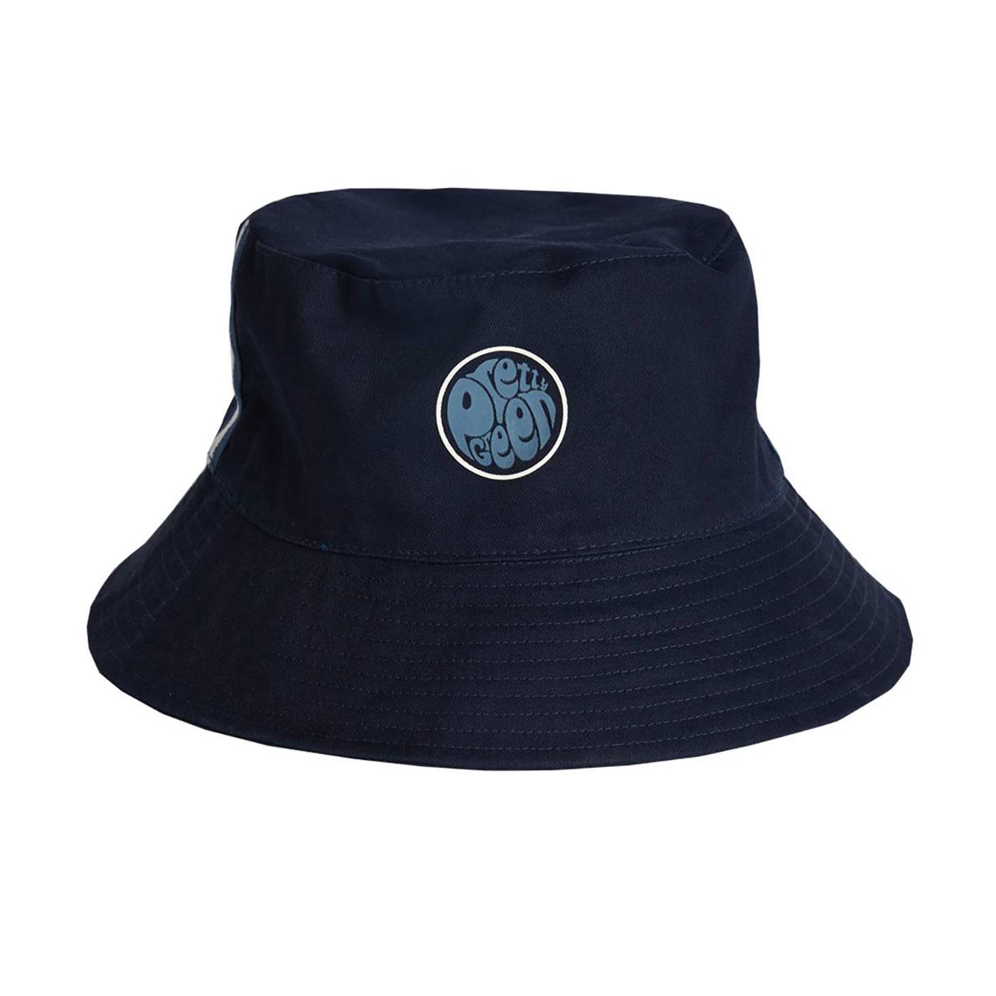 PRETTY GREEN Reversible Stripe Britpop Bucket Hat in Navy