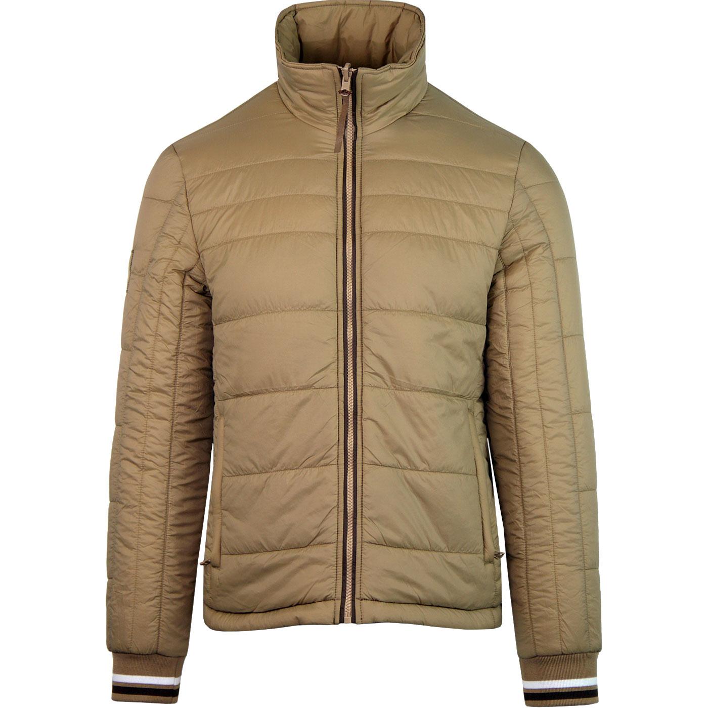 PRETTY GREEN Reversible Quilted Panel Jacket in Sand