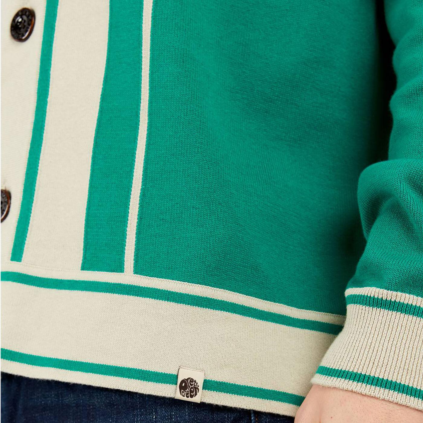 PRETTY GREEN Mod Button Through Stripe Cardigan Green