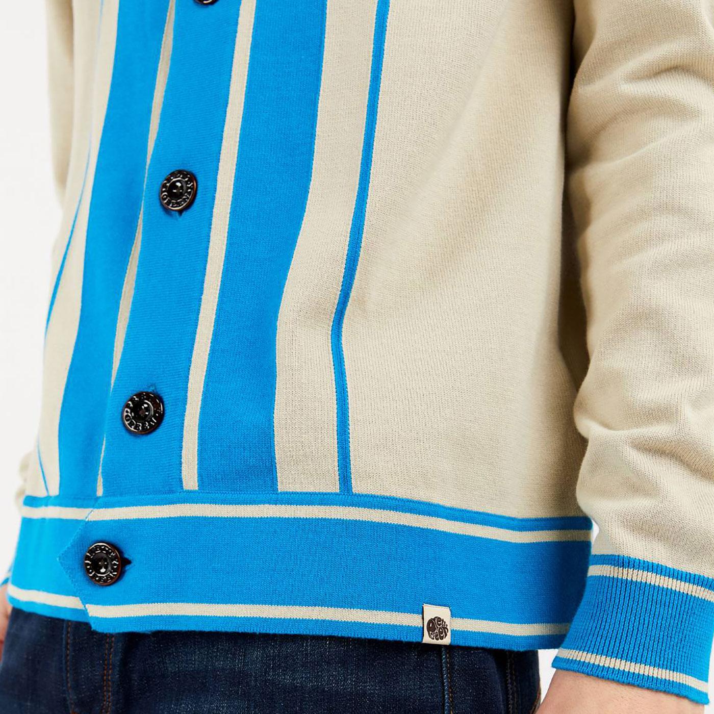PRETTY GREEN Bold Button Through Stripe Cardigan in Stone
