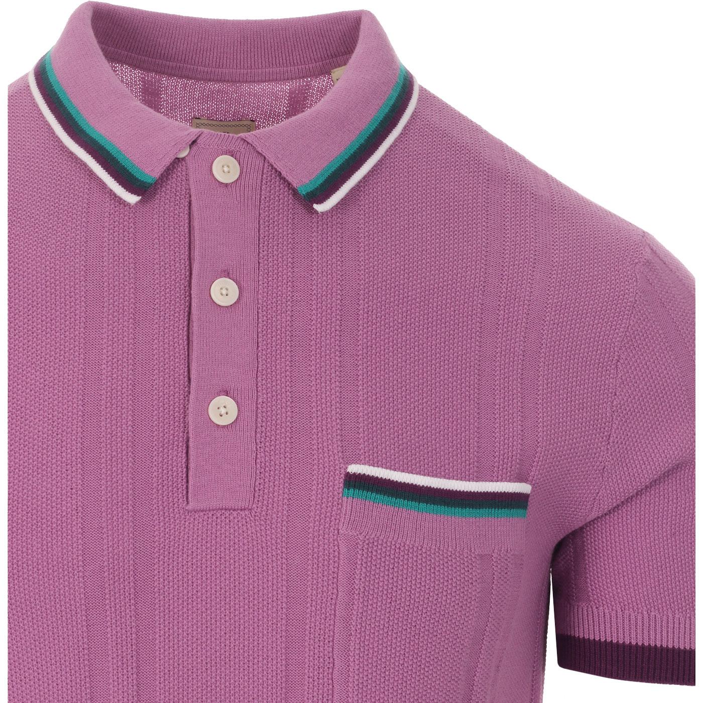 PRETTY GREEN Textured Knit Striped Pocket Polo in Pink