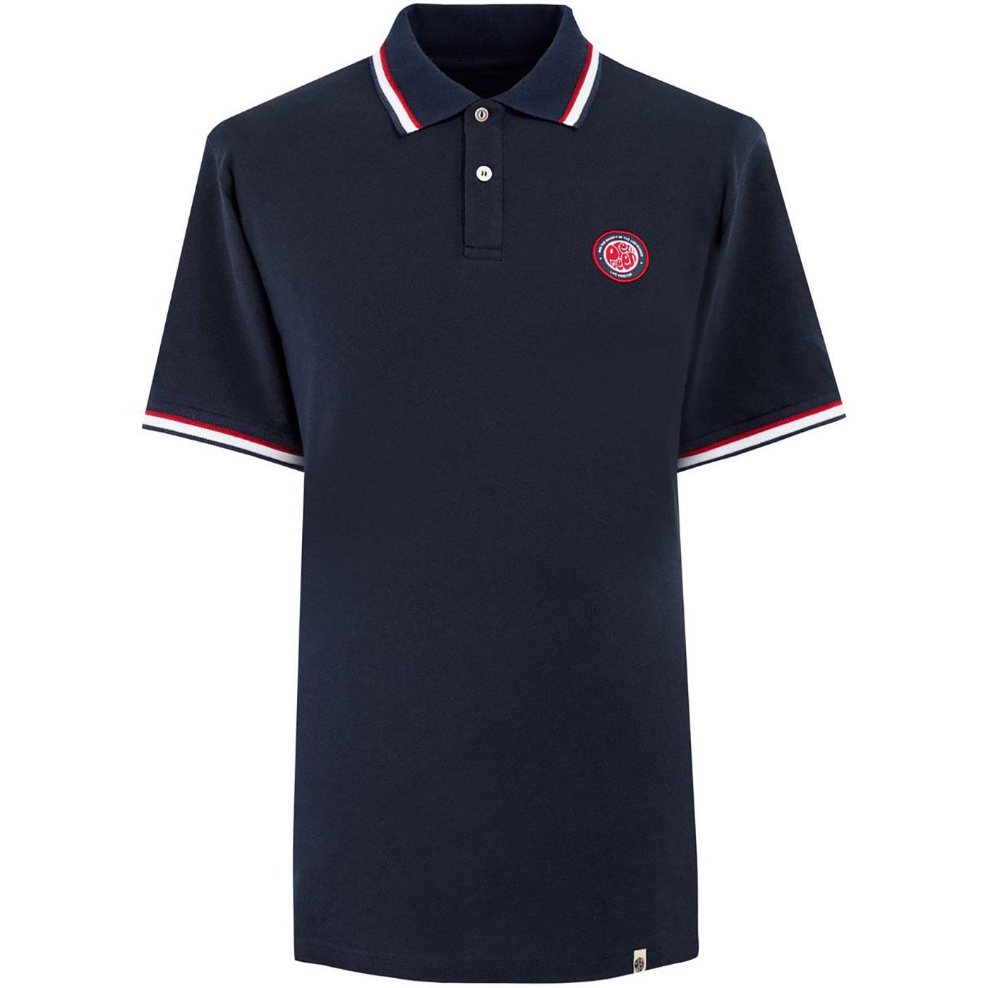 PRETTY GREEN Like Minded Tipped Pique Polo Shirt in Navy