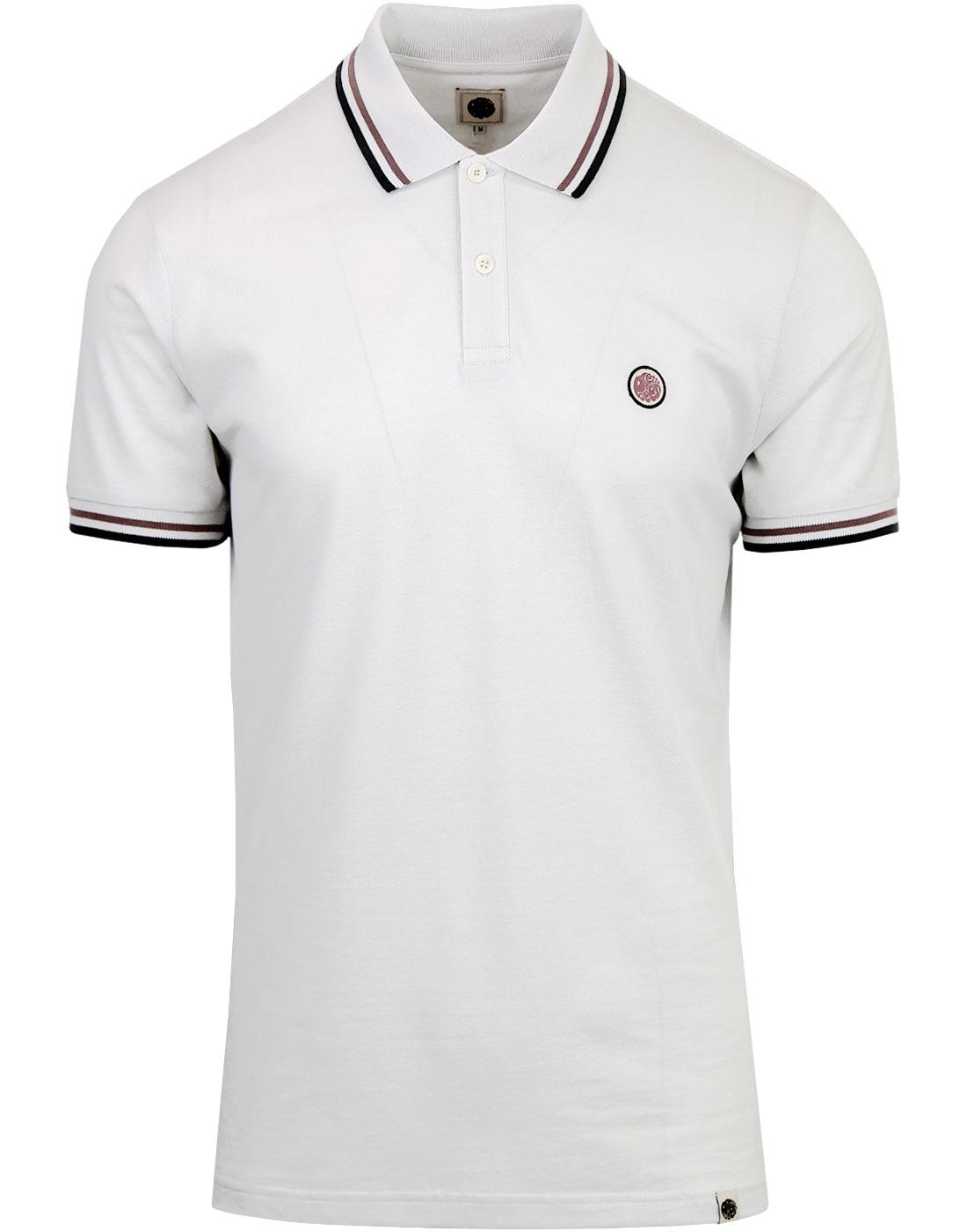 PRETTY GREEN Mod Twin Tipped Pique Polo in Light Grey