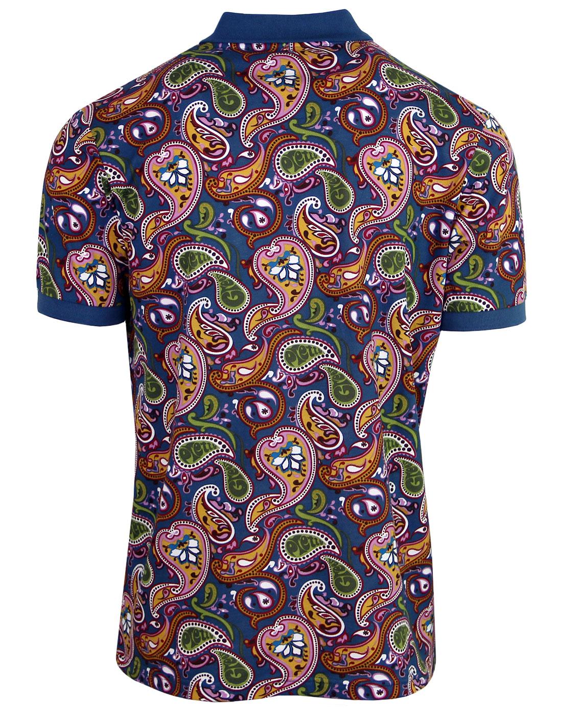 PRETTY GREEN 60's Men's Vintage Paisley Pique Polo in Blue