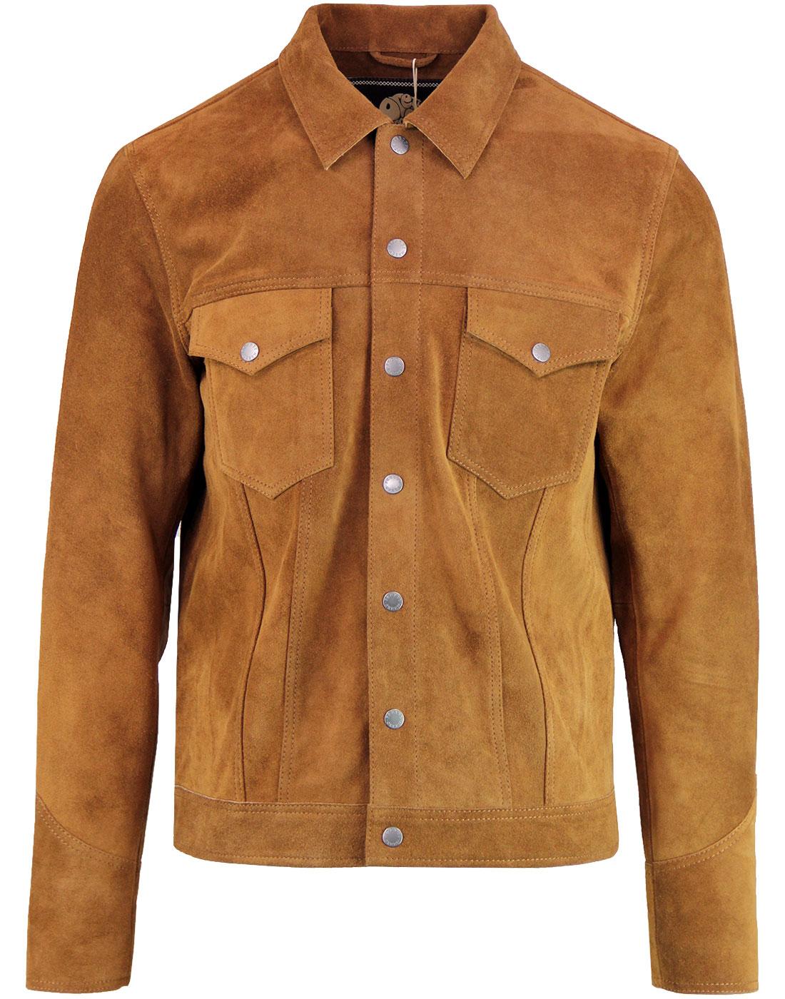 PRETTY GREEN Retro 70's Western Suede Jacket in Brown