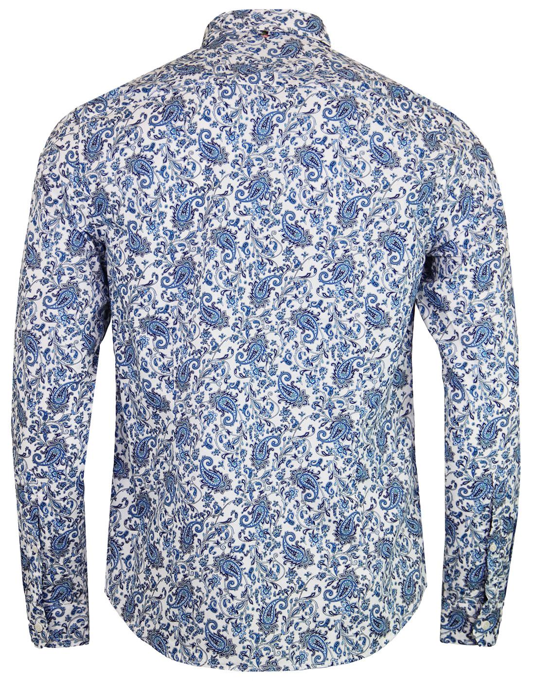 PRETTY GREEN Offshore 60s Mod Ditsy Floral Paisley Shirt in White