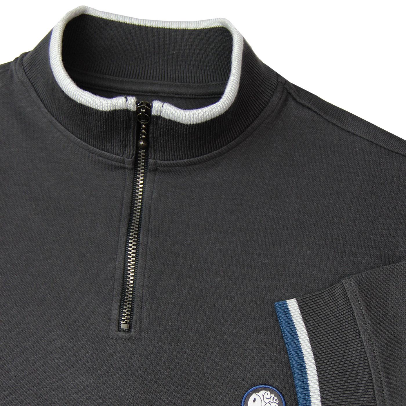 PRETTY GREEN Retro Mod Zip Neck Pique Cycling Top Grey