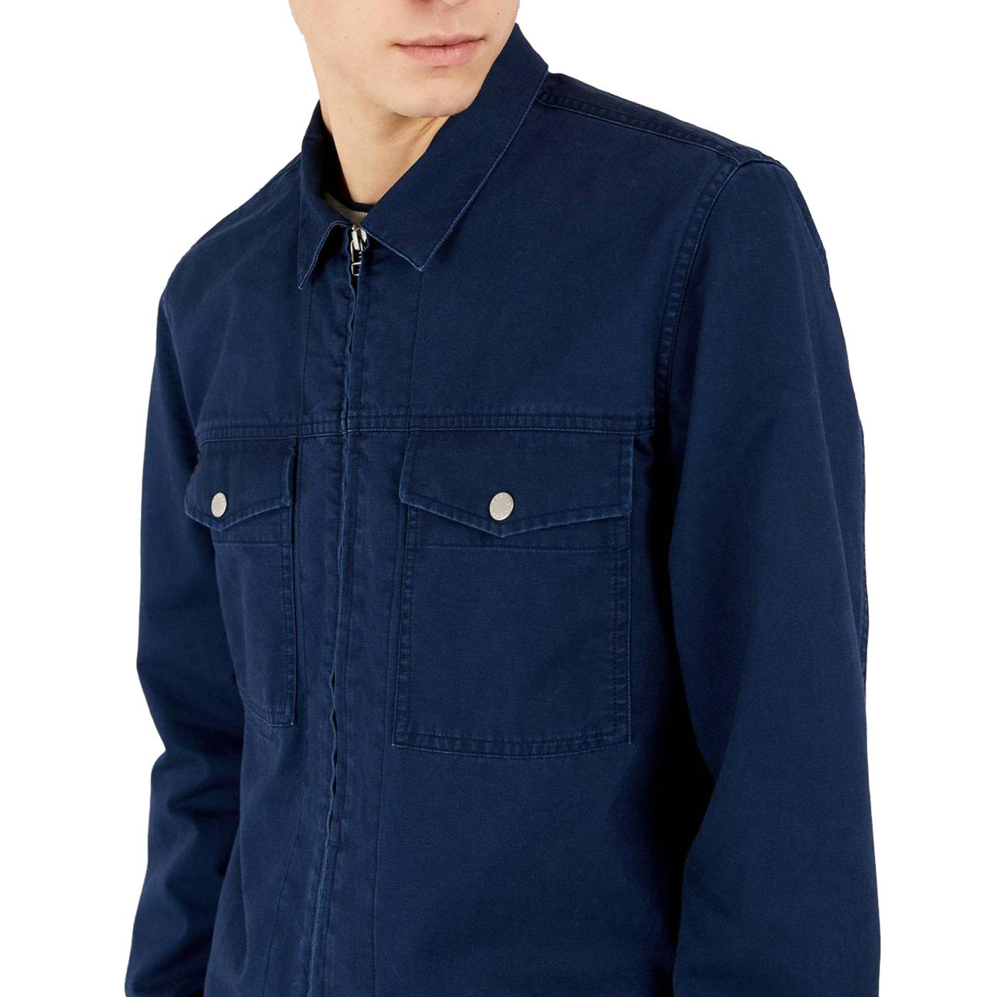 PRETTY GREEN Men's Zip Through Cotton Overshirt in Navy