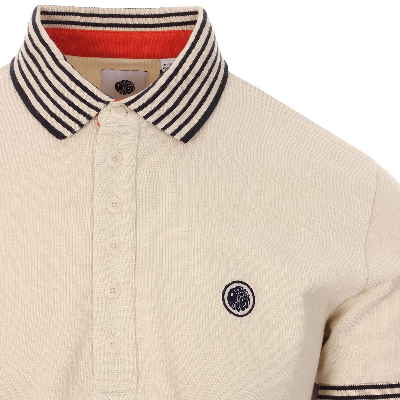 PRETTY GREEN Mod Nautical Stripe Collar PoloTop in Stone