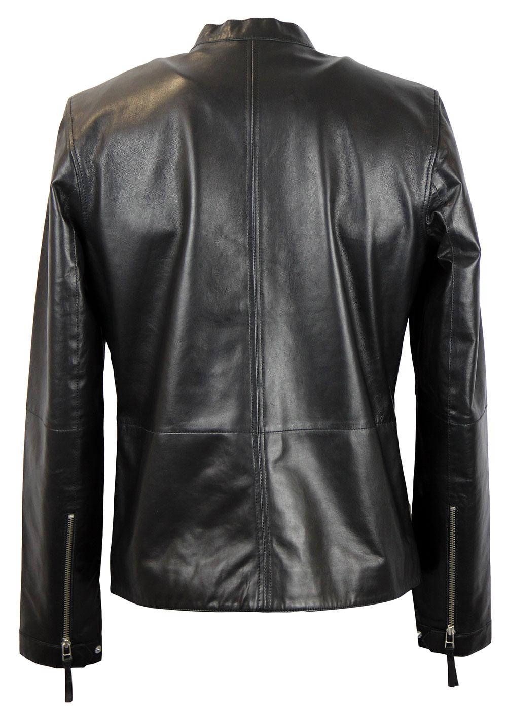 PRETTY GREEN Addison Retro Indie Leather Biker Jacket in Black